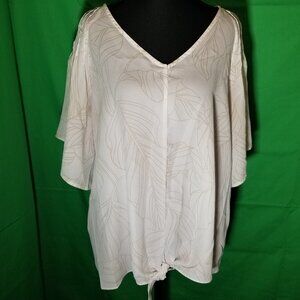 Liz Claiborne Cream Tan Blouse Womens Size Large Flutter Sleeve Office Preppy